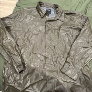 Bershka Olive Faux Leather Coach Jacket - Unisex